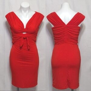 NWT NBD Revolve Ruched Tie Front V-Neck Bodycon Mini Dress Medium Soft Stretchy